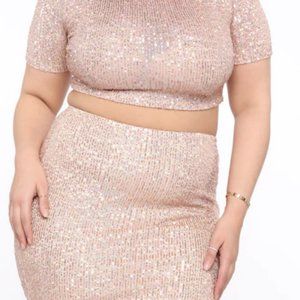 Born To Sparkle Sequin Skirt Set - Rose Gold